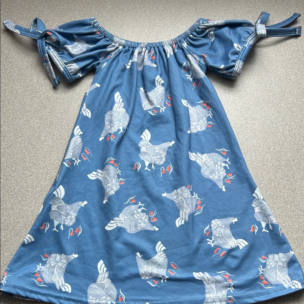 Blue Off-Shoulder Dress with chickens hens size 3-6 months never worn